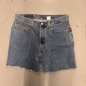 Levi's 550 Relaxed Fit Denim Jean Skirt Distressed Cutoff Blue W35